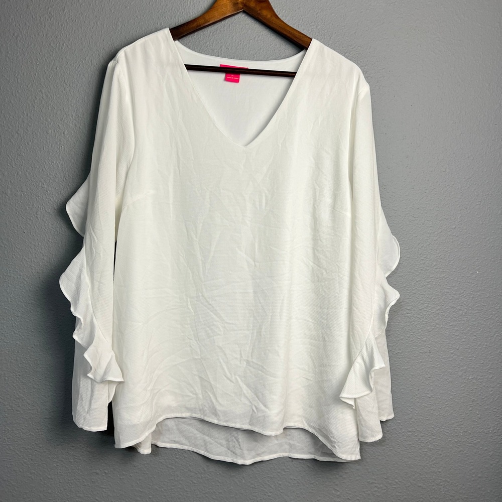 Sunny Leigh‎ White Blouse Ruffle Sleeve Fairy Cottagecore V-Neck Flowy Top XL